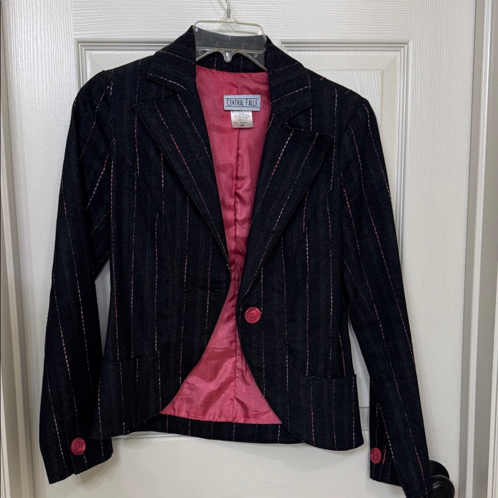 Black Denim Blazer with Pink  detailing and Lining